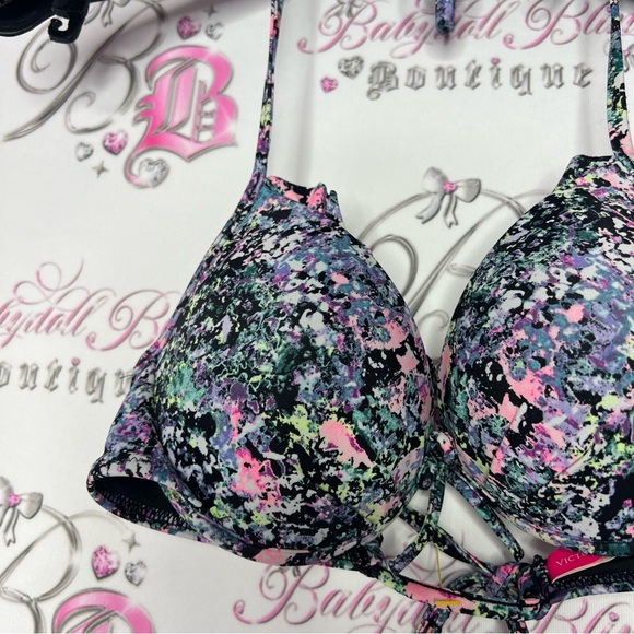 Victoria secret bathing suit bikini top splattered neon colored rainbow 🌈 swim - Picture 8 of 10